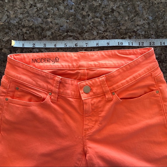2xHP🎉ANN TAYLOR Orange Modern Fit Skinny Jeans - Picture 6 of 10